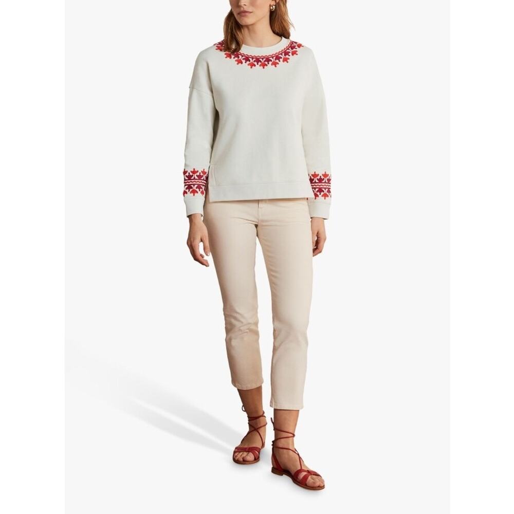 Boden Jasmine Sweatshirt Cream Ivory / Red Floral Embroidery Crewneck Medium